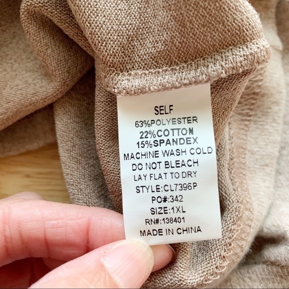 Perfectly Priscilla SHES PERFECT Taupe Knit Pearl Open Shoulder Sweater Plus 1XL - Picture 8 of 8